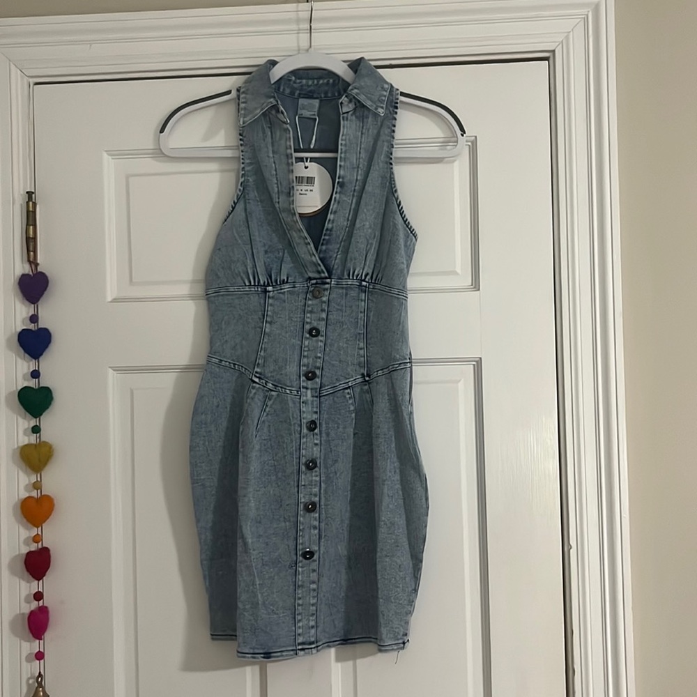 Selfie Leslie South Beach Faux Placket Collared Dress Denim Extra Small